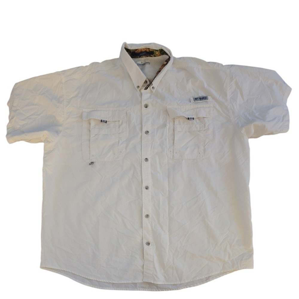 Columbia PFG Bahama Vent Fishing Shirt Mens XXL White Short Sleeve Omni Shade